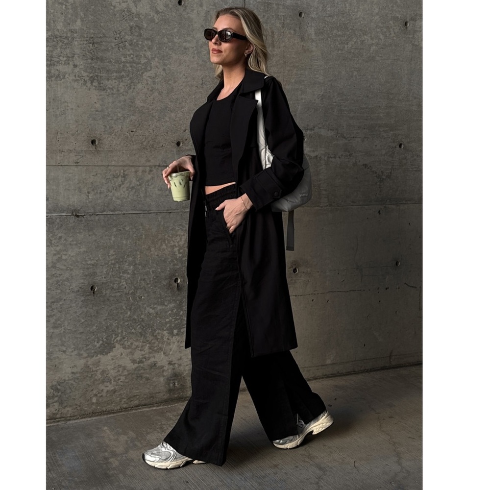 NWT Athleta Retreat Linen High Rise Wide-Leg Pant | Black - Picture 9 of 11